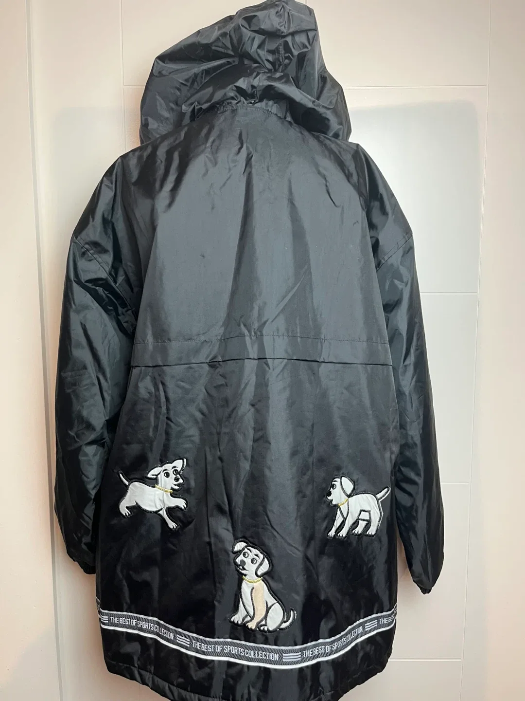JIADELI Black Nylon Dog Print Hooded Jacket image indicator(3)