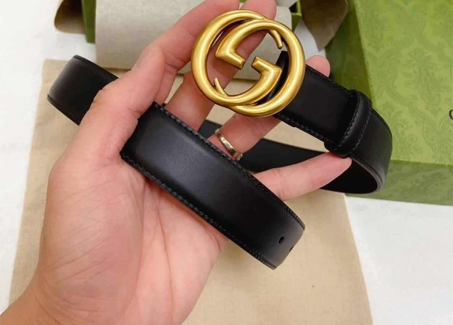 Gucci Black Leather Belt with Gold GG Buckle