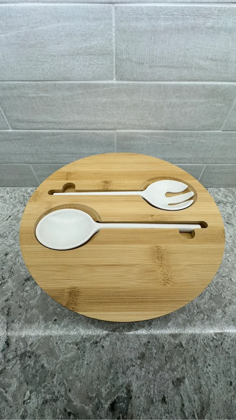 Salad Bowl with Bamboo Lid & Servers