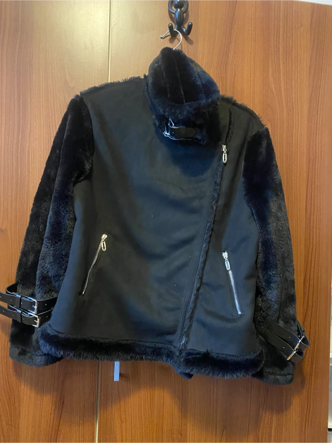 Black Faux Suede & Fur Aviator Jacket - photo 3