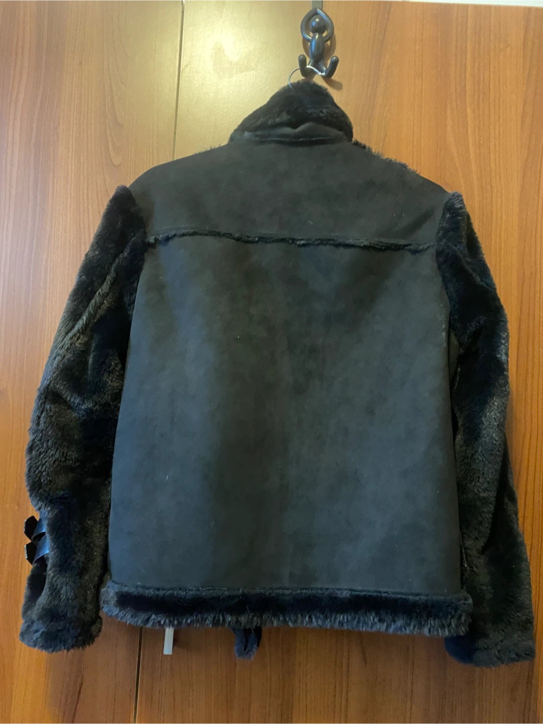 Black Faux Suede & Fur Aviator Jacket - photo 4