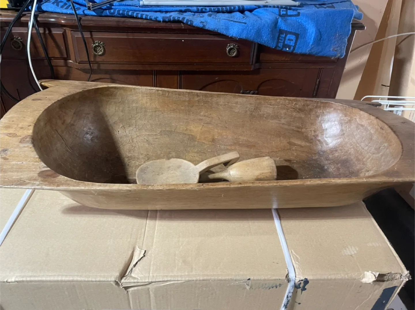 Rustic Wooden Dough Bowl with Wooden Scoops thumbnail