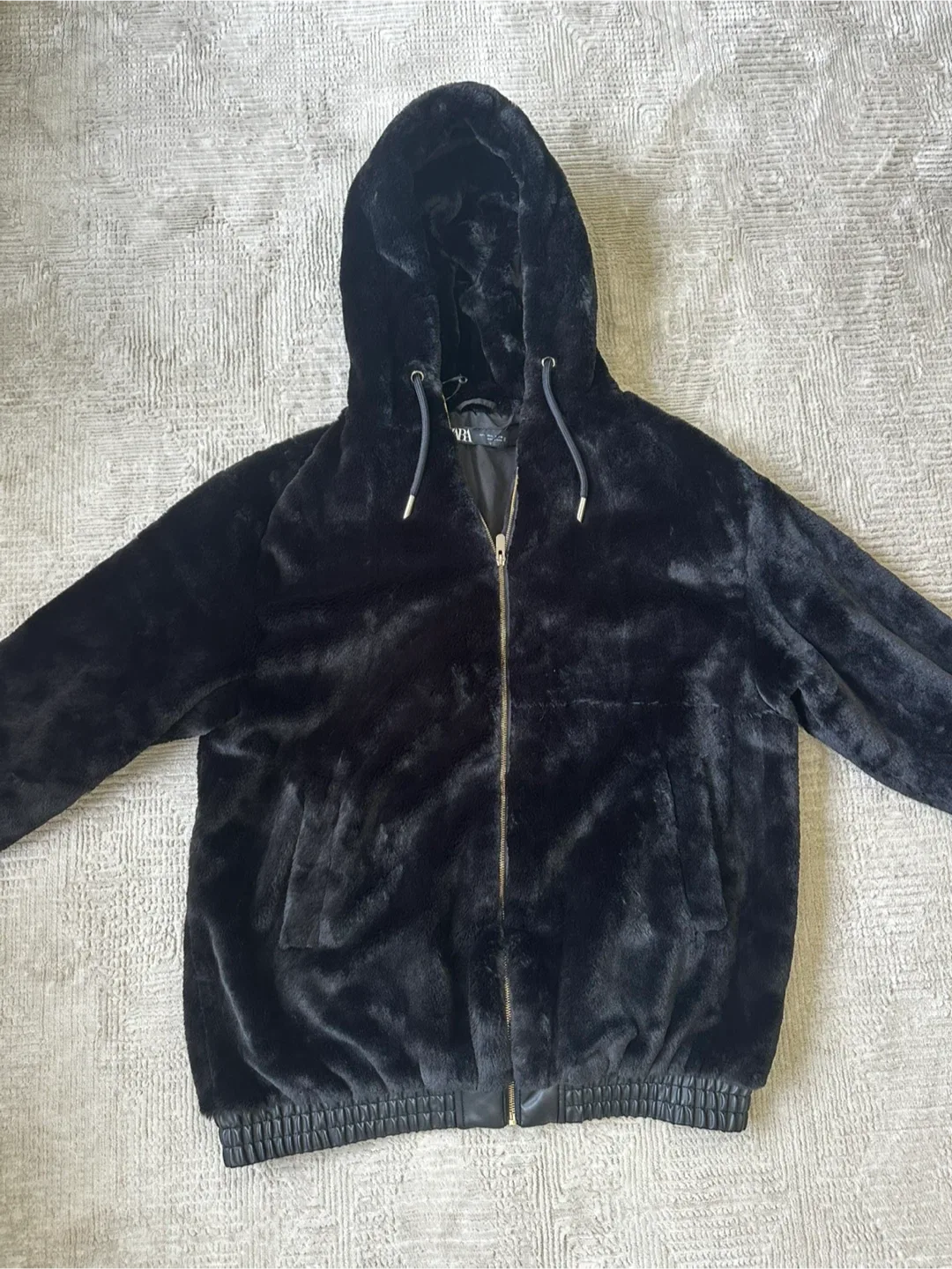 Zara Women's Black Faux Fur Hooded Jacket thumbnail