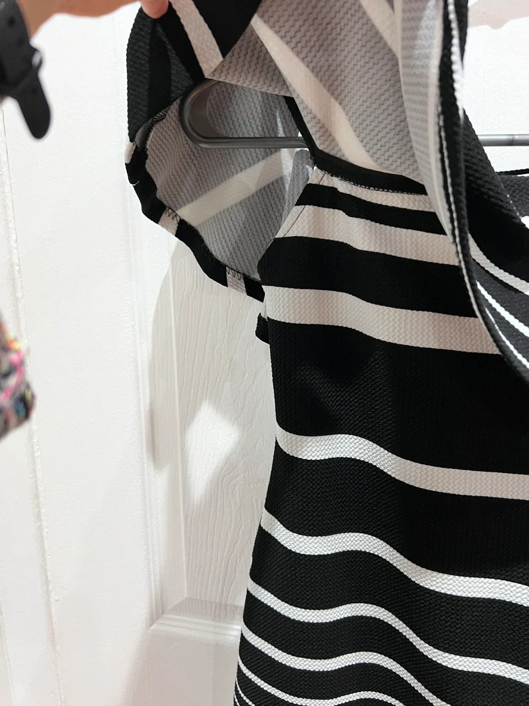 Black and White Striped Off-the-Shoulder Dress - Size S image indicator(4)