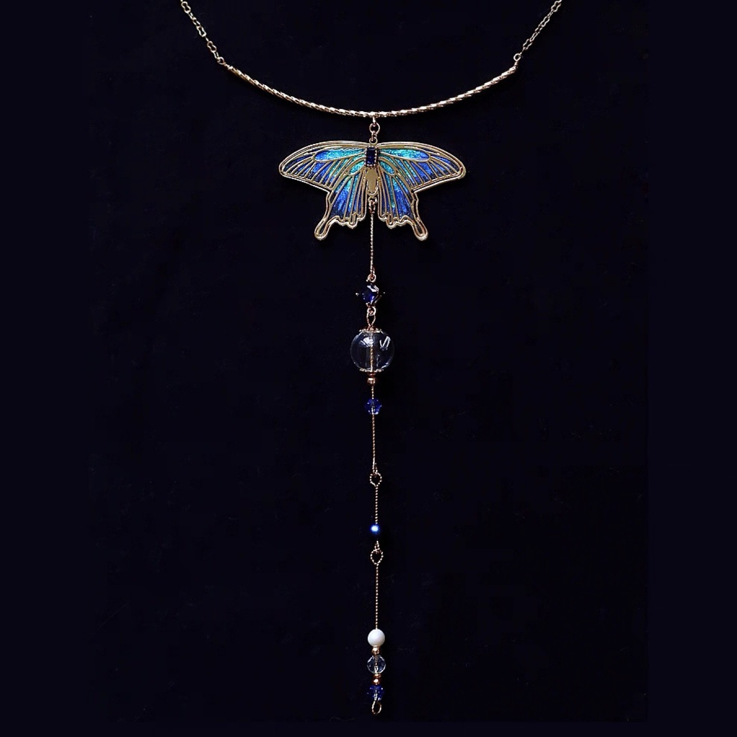 Butterfly Necklace, Blue & Golden