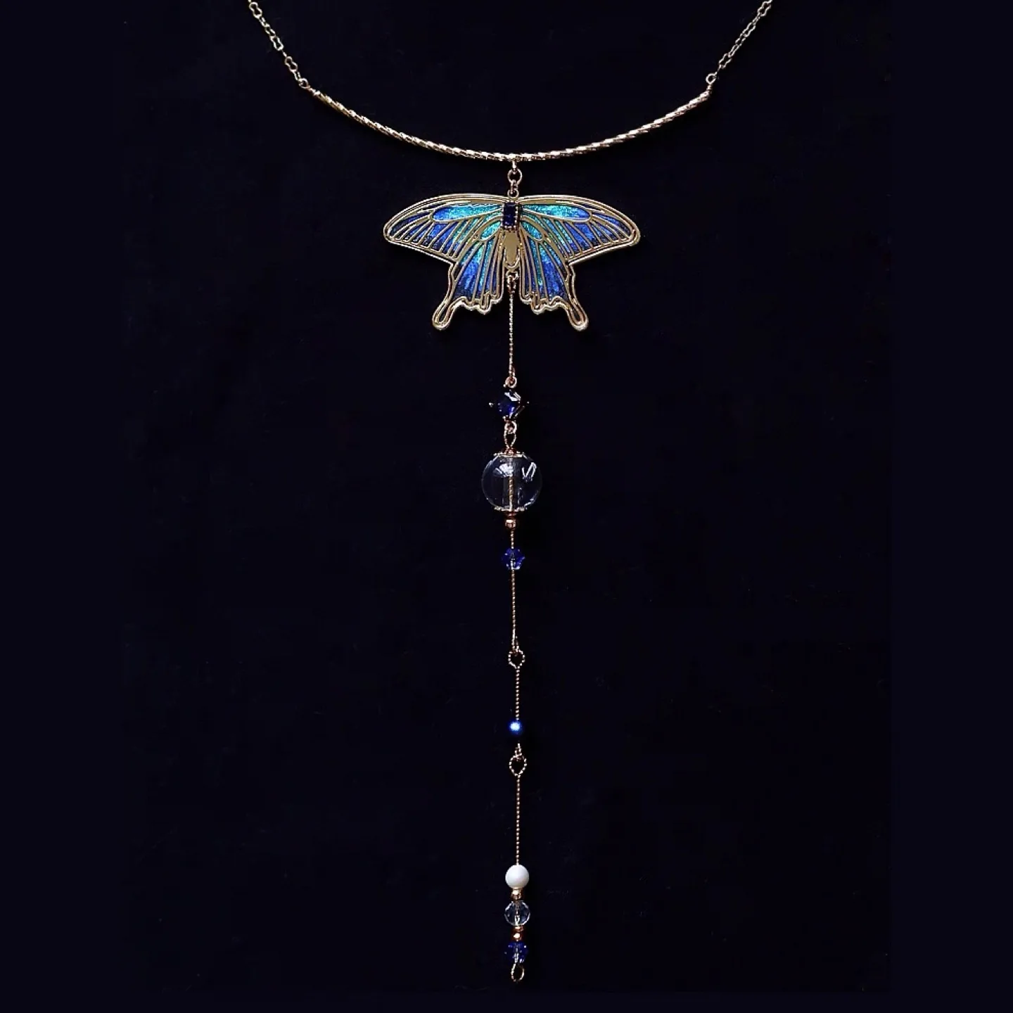Butterfly Necklace, Blue & Golden thumbnail