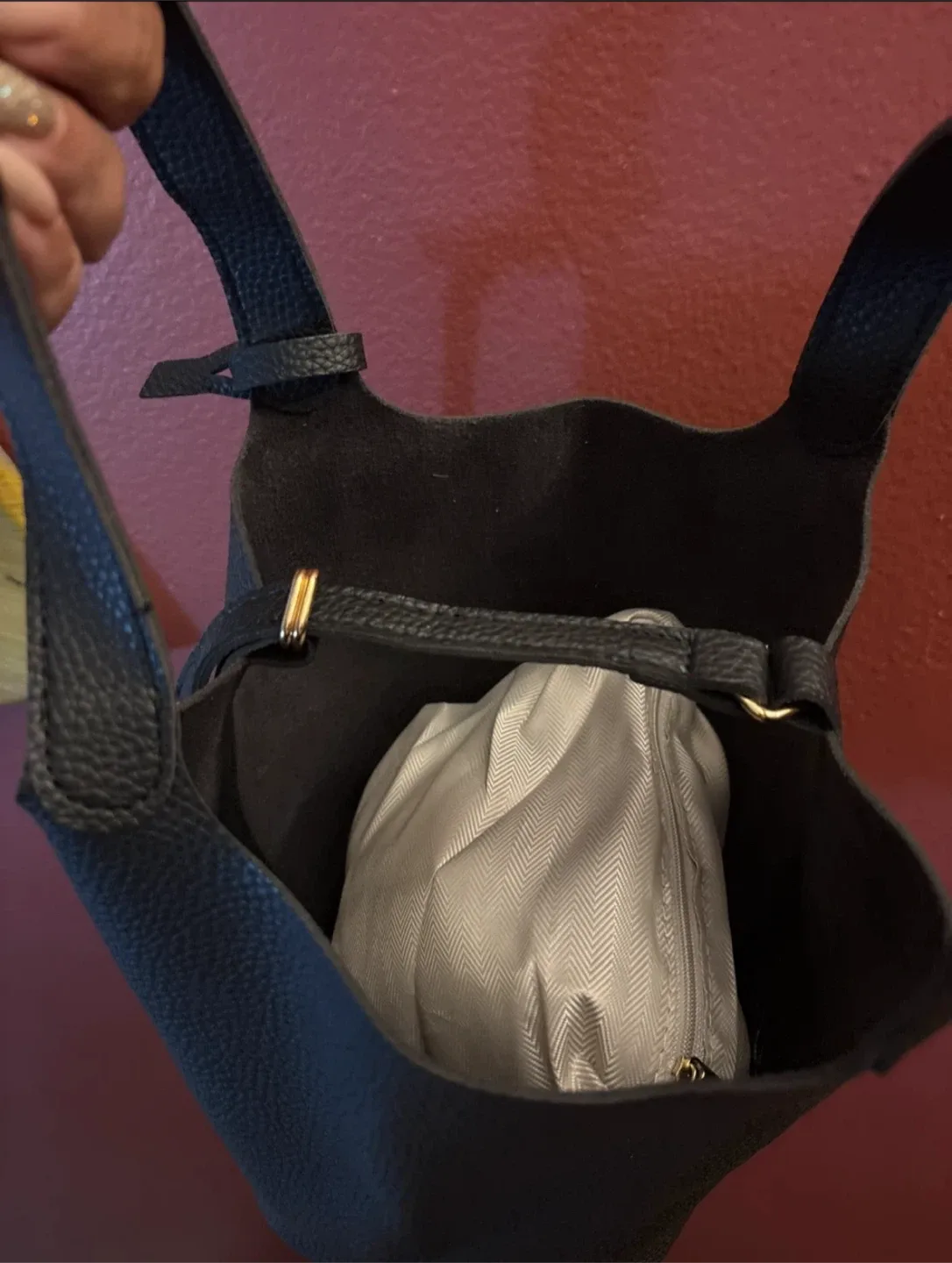 New Black vegan pebbled Leather Handbag image indicator(2)