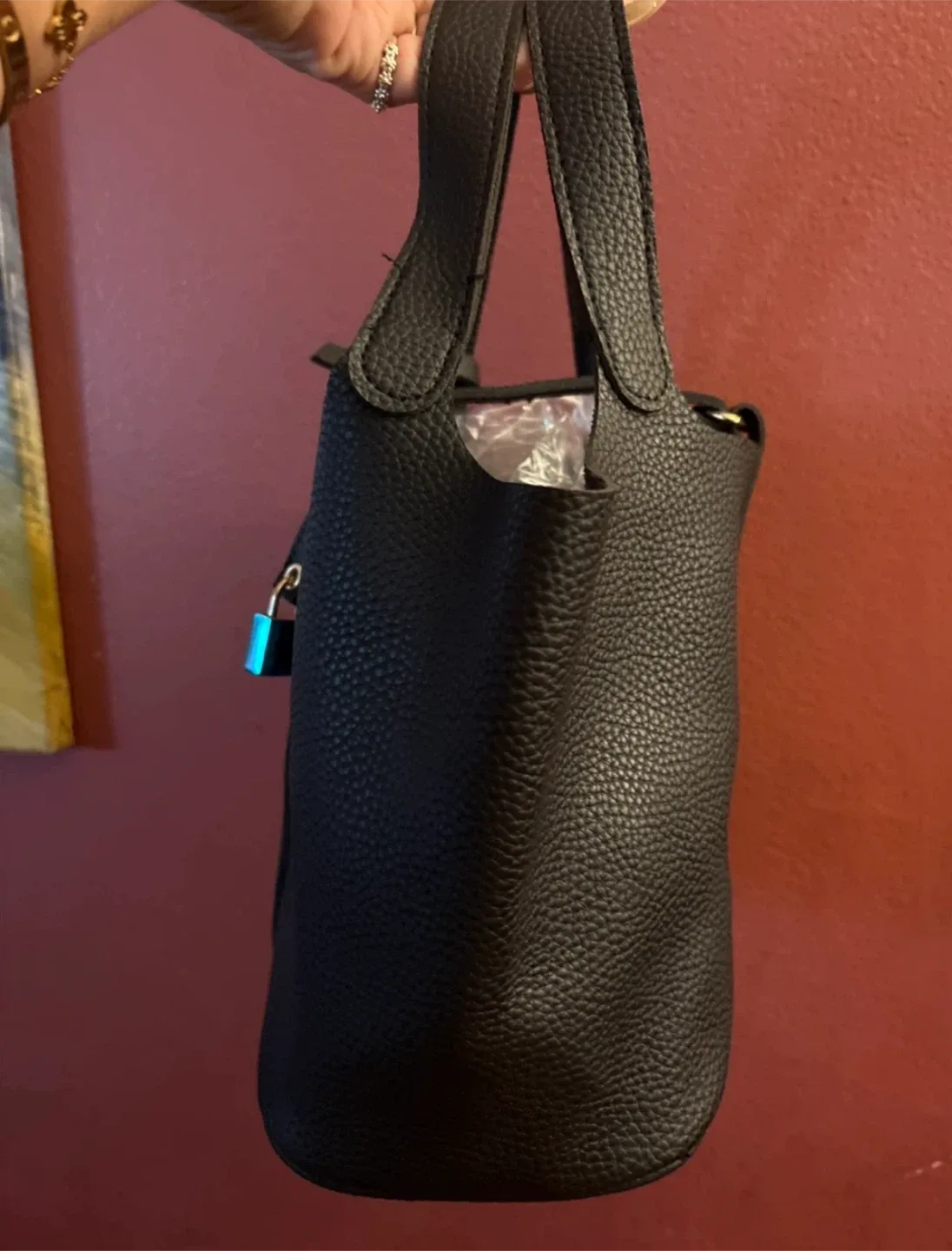 New Black vegan pebbled Leather Handbag image indicator(4)