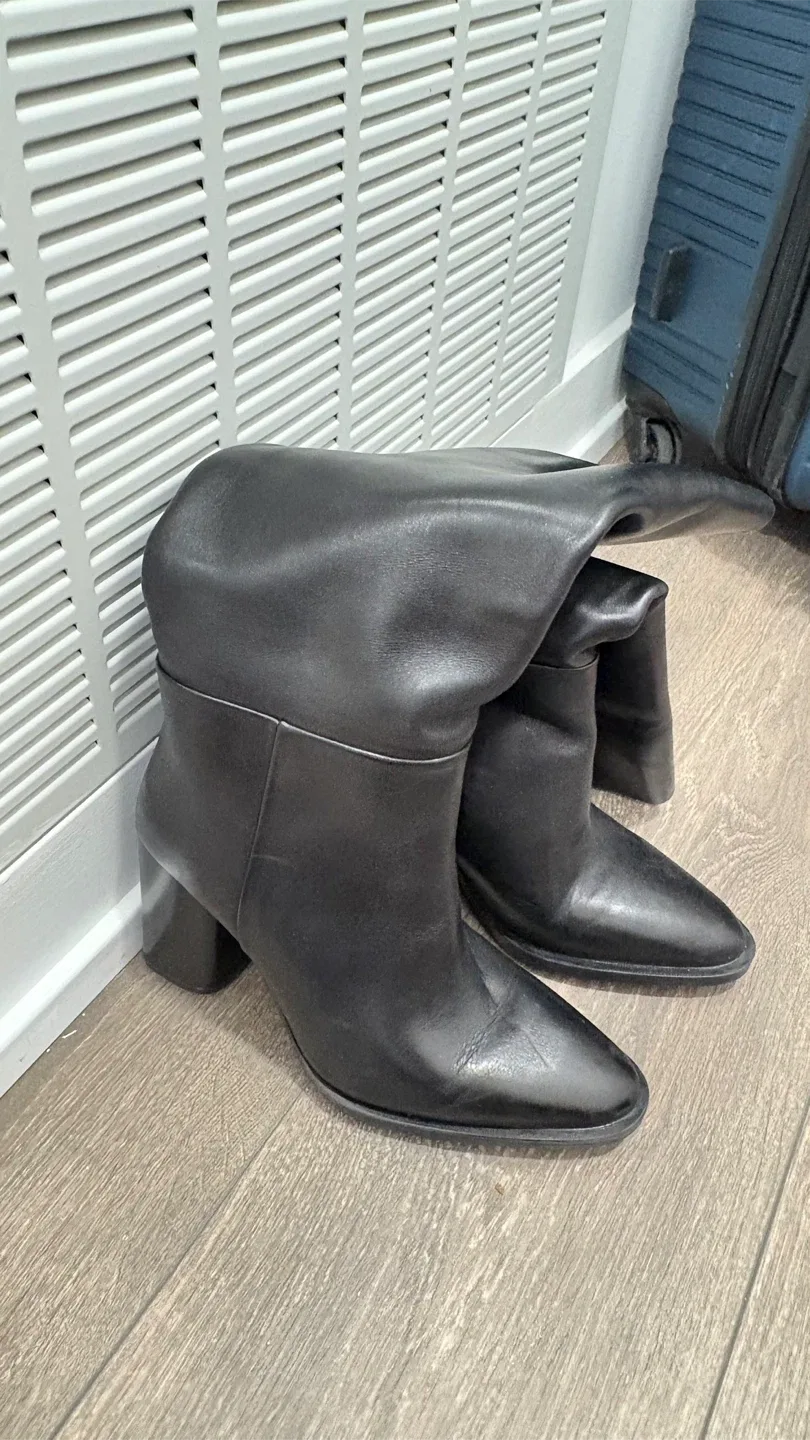 Zara Black Heeled Knee High Boots thumbnail