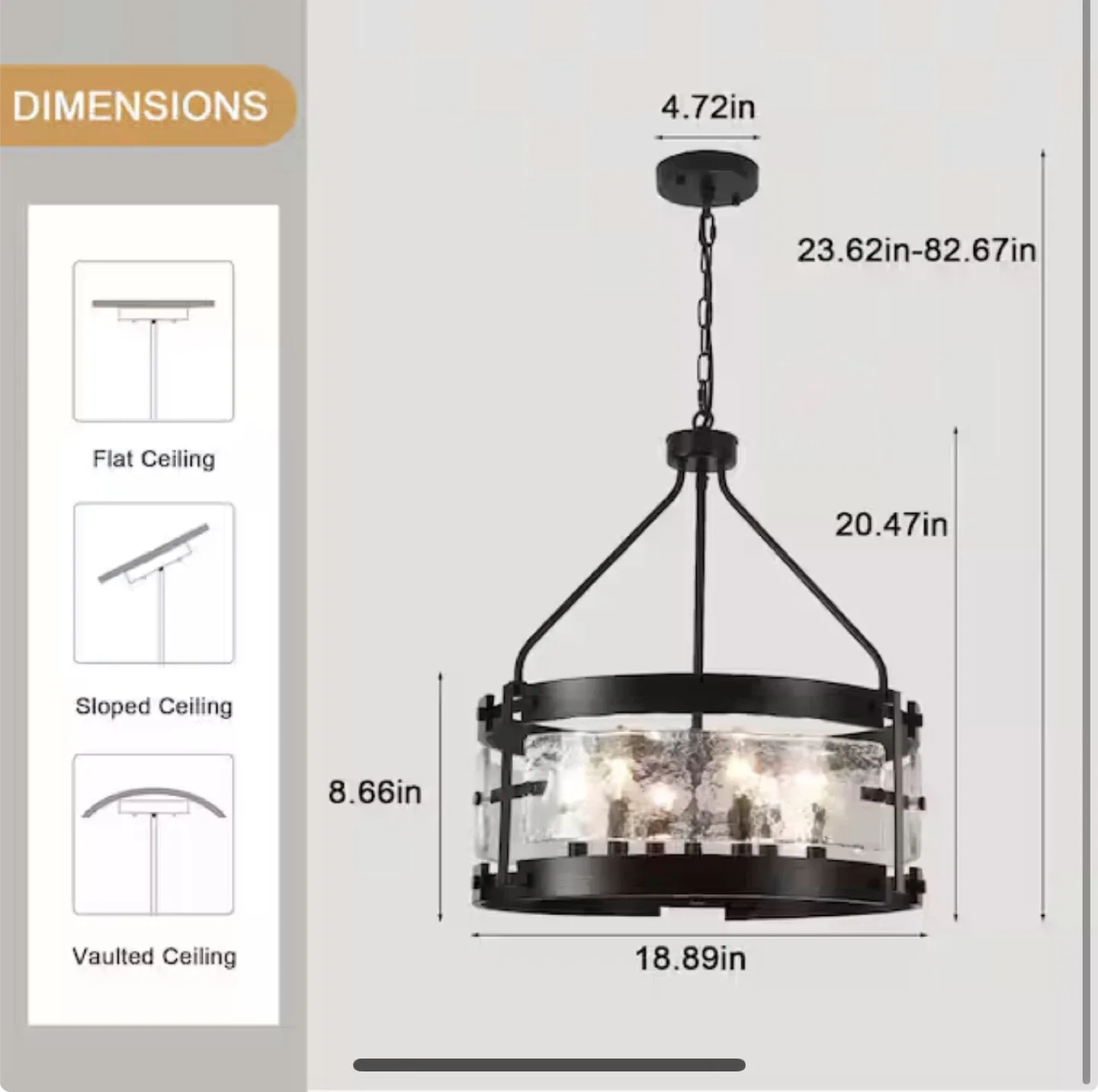 Bedoxin 18.9 in. 6-Light Matte Black Drum Chandelier BNIB image indicator(2)