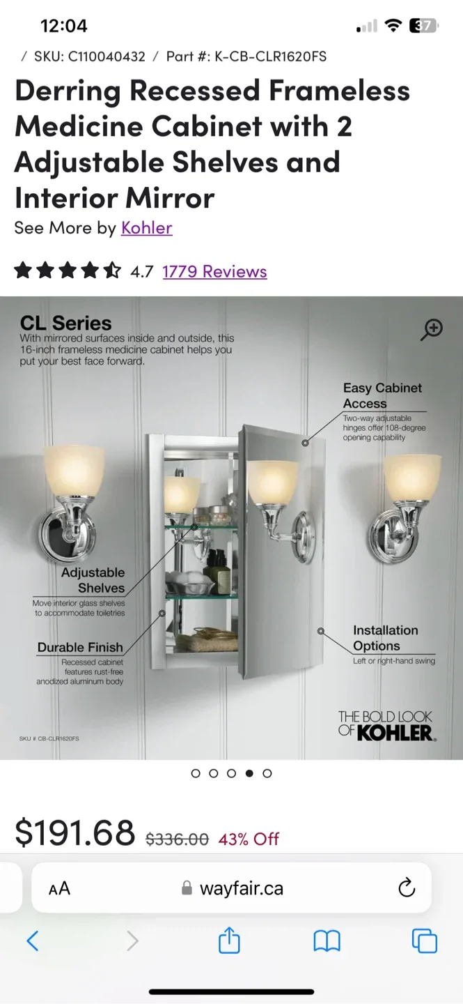 Kohler Medicine Cabinet w/ Adjustable Shelves image indicator(3)