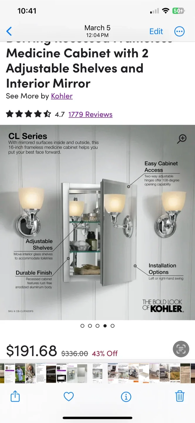 Kohler Medicine Cabinet w/ Adjustable Shelves image indicator(2)