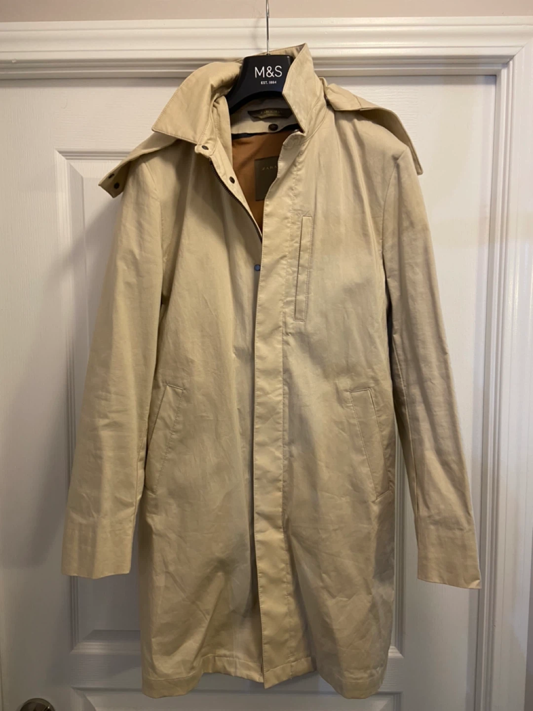 Zara Man Beige Hooded Trench Coat