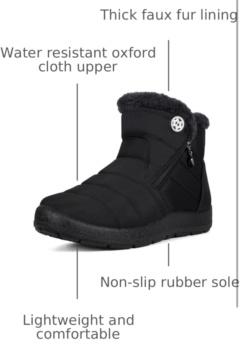 NEW! Black Winter Snow Boots - Faux Fur Lined - photo 2