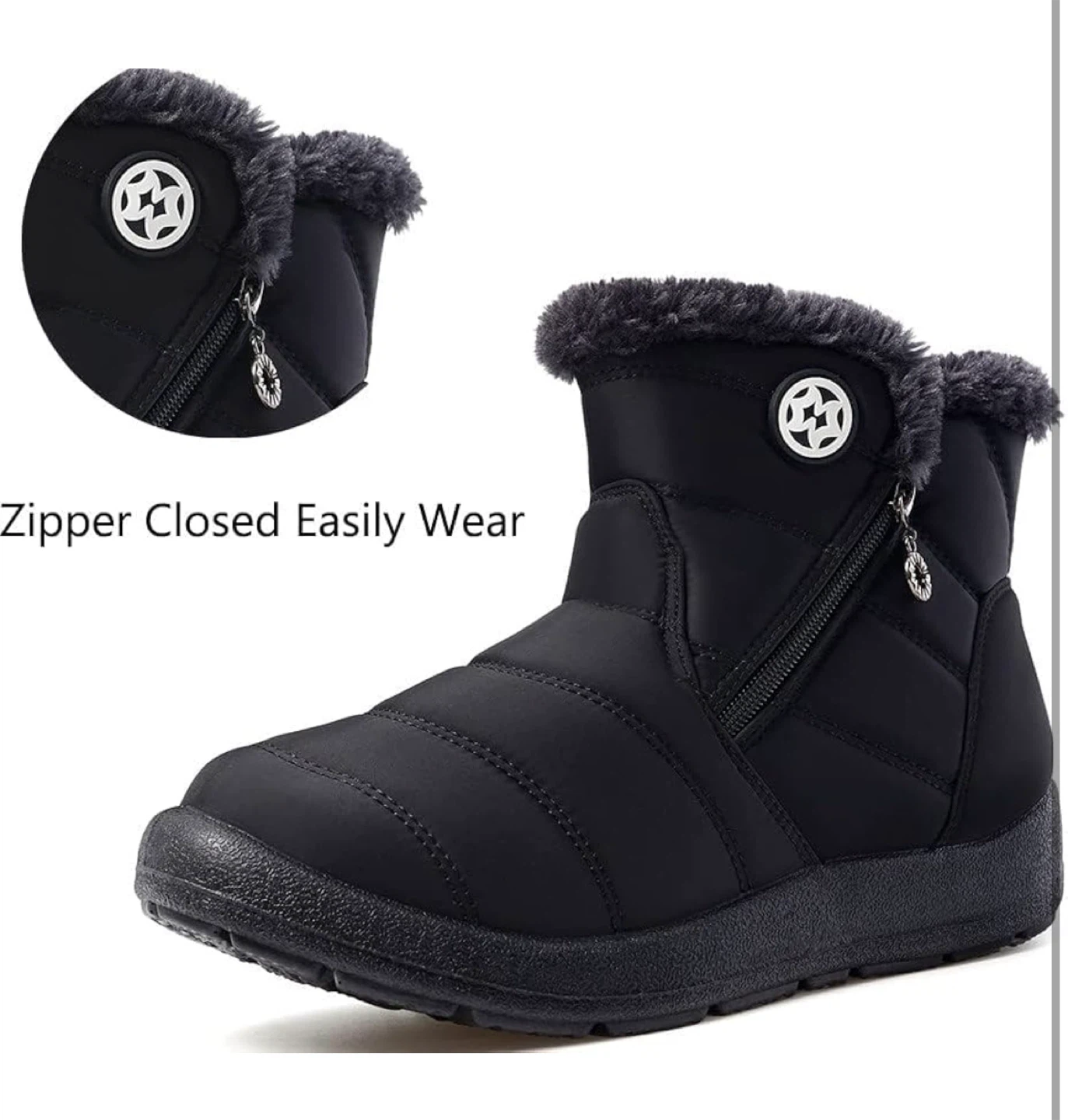 NEW! Black Winter Snow Boots - Faux Fur Lined - photo 3