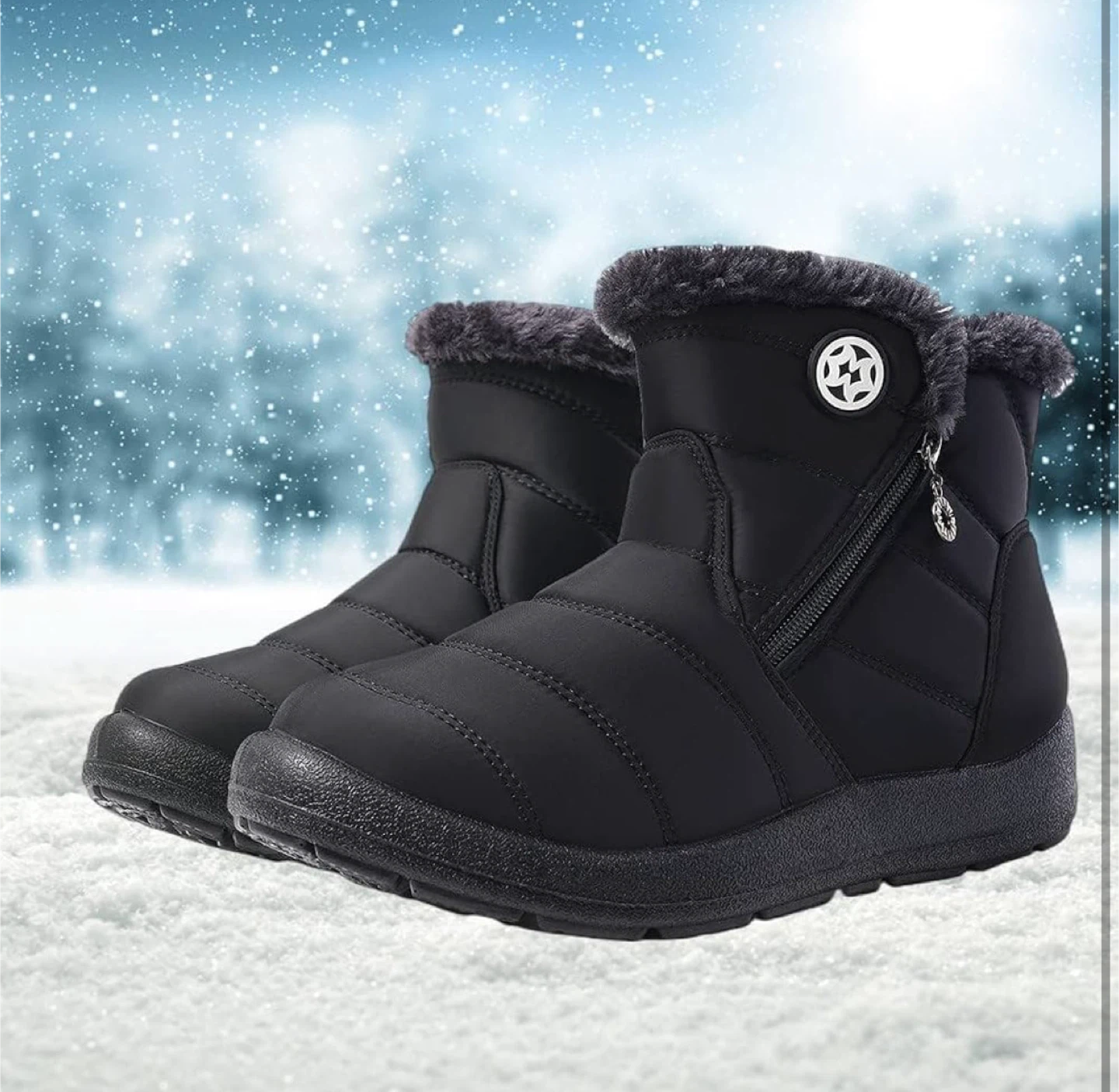 NEW! Black Winter Snow Boots - Faux Fur Lined - photo 4