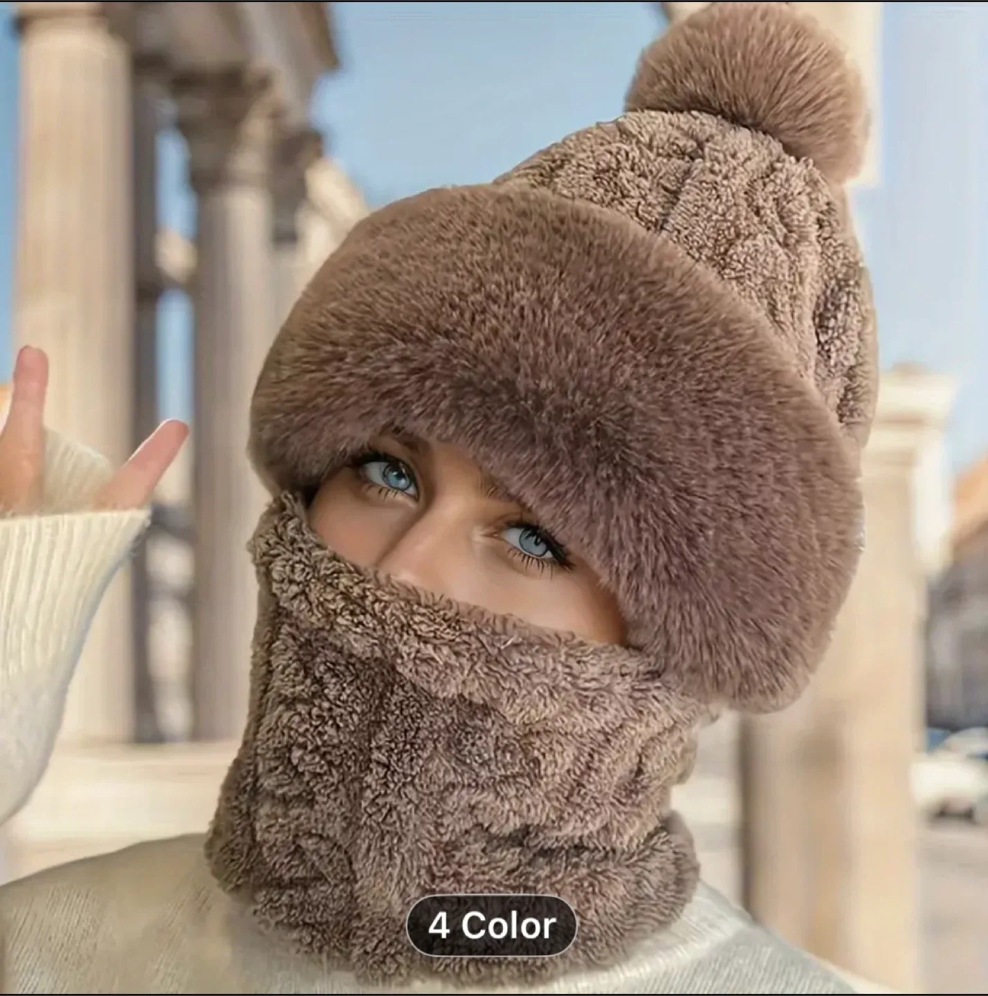 Winter Hat and Scarf Set with Faux Fur Trim image indicator(3)