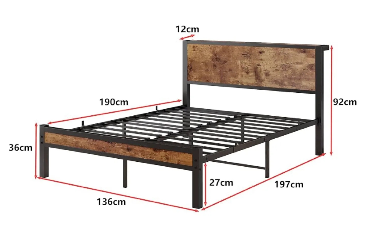 Wood and metal double Bed Frame with Nightstands image indicator(2)