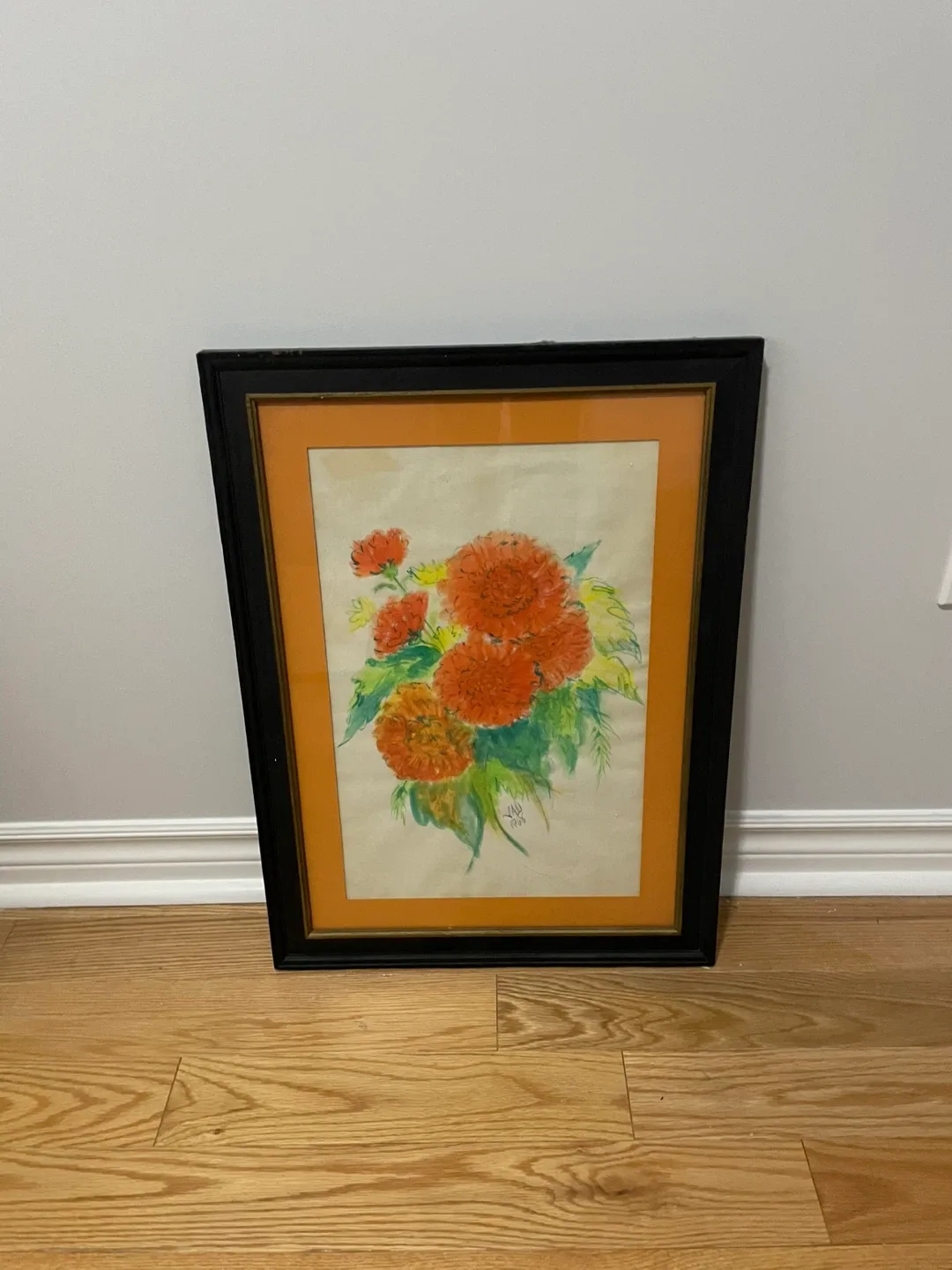 Floral Watercolor Painting with Black Frame thumbnail