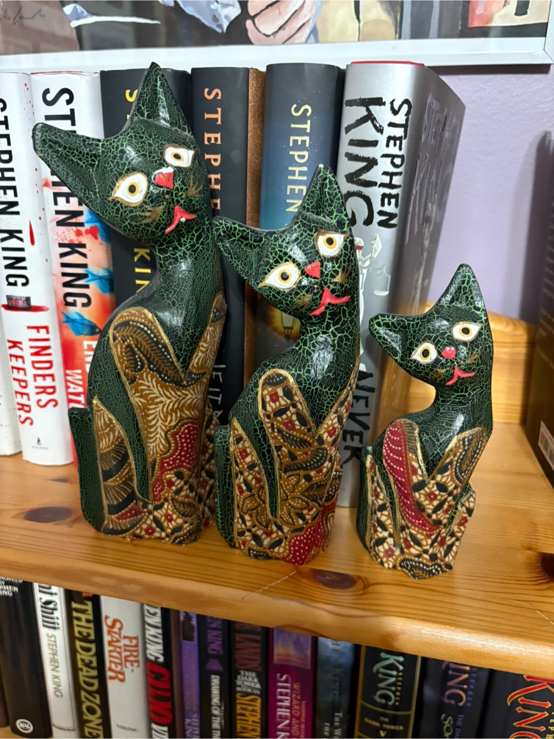 Whimsical Wooden Cat Figurines - Set of 3
