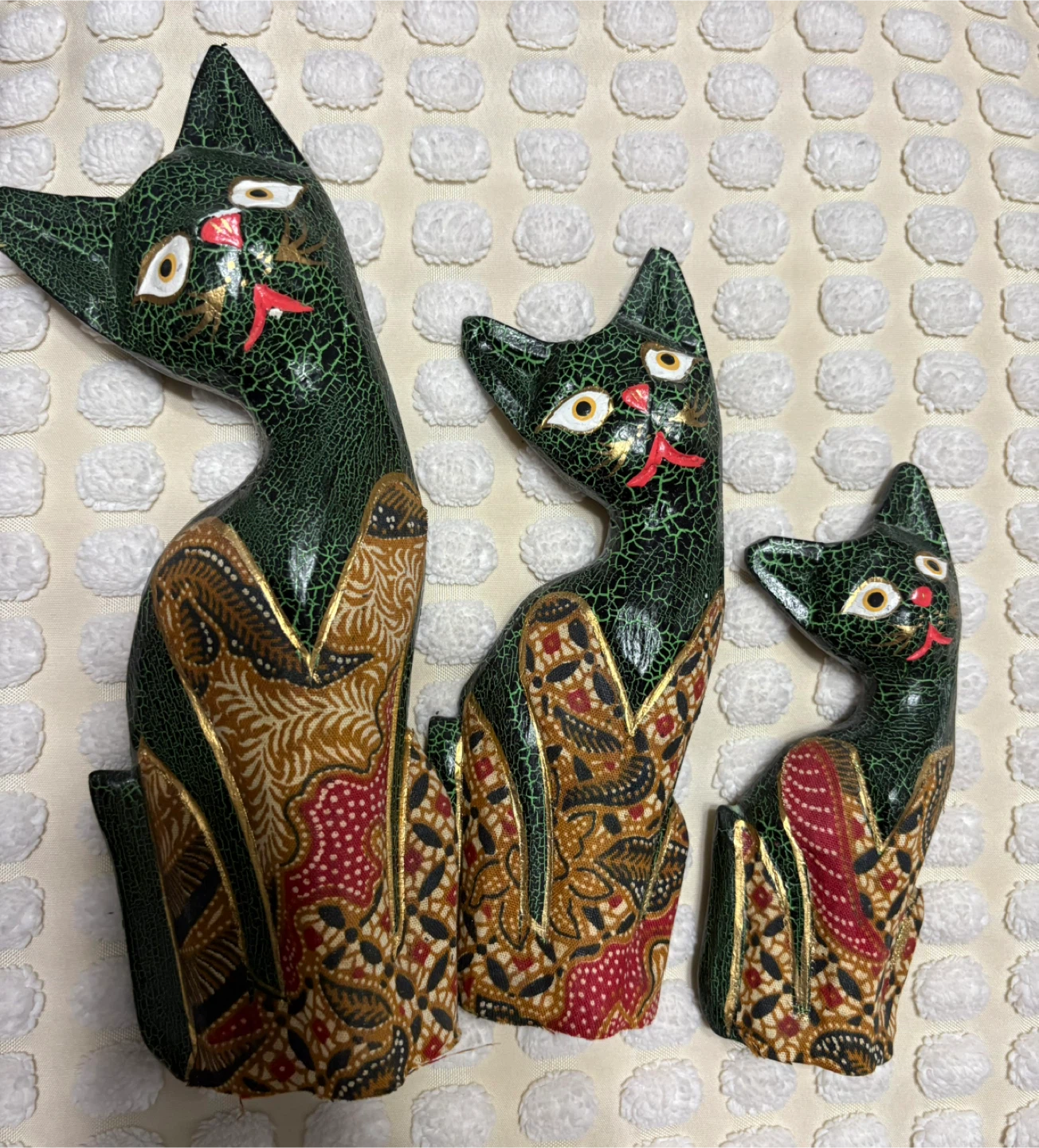 Whimsical Wooden Cat Figurines - Set of 3 - photo 2