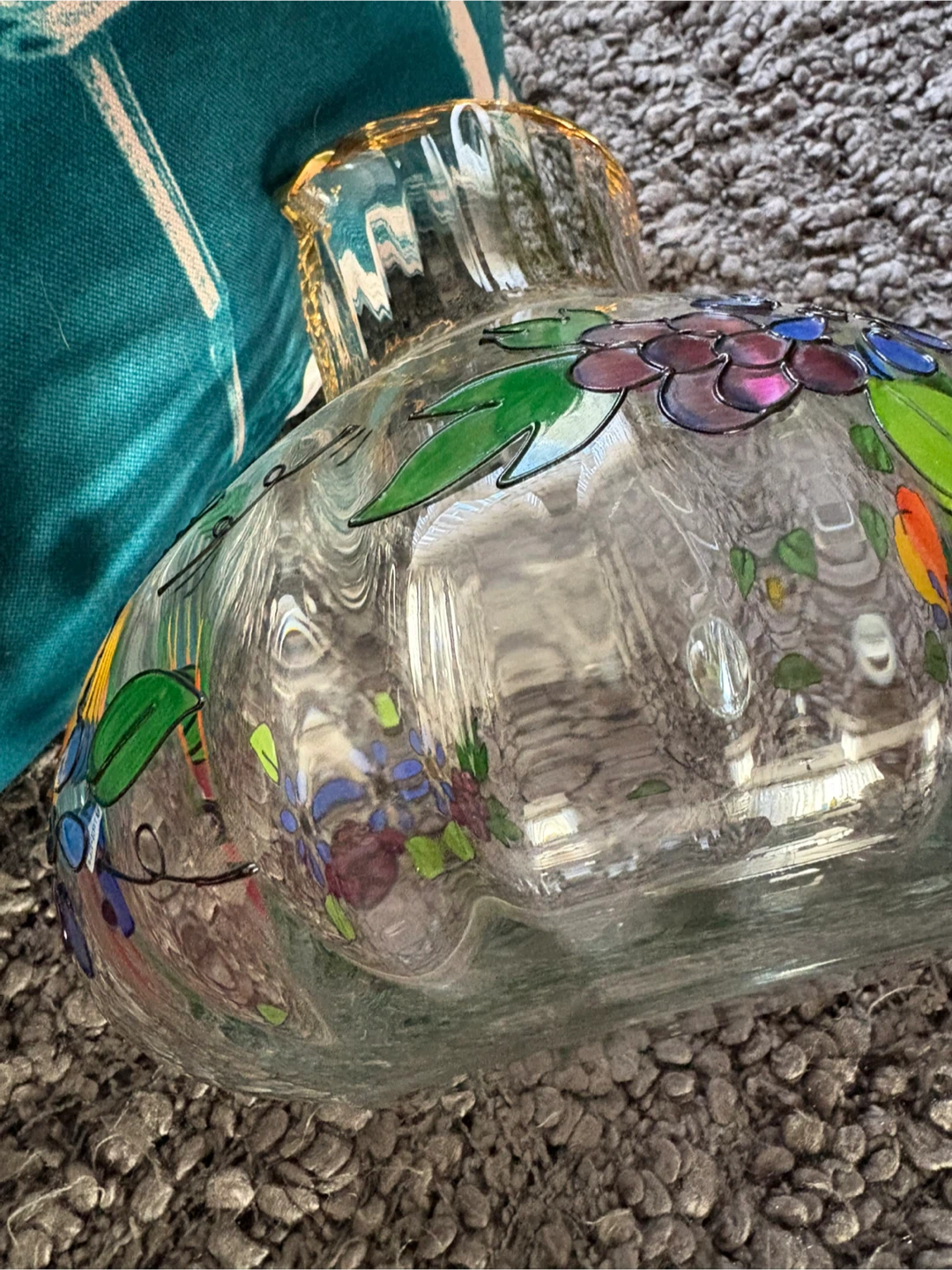 Vintage Hand Painted Glass Pitcher w/Gold Rim - photo 4