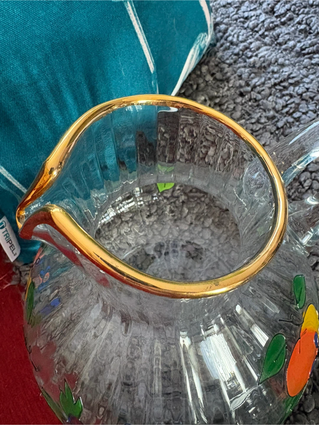 Vintage Hand Painted Glass Pitcher w/Gold Rim - photo 2