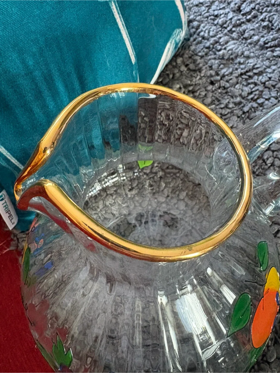 Vintage Hand Painted Glass Pitcher w/Gold Rim image indicator(2)