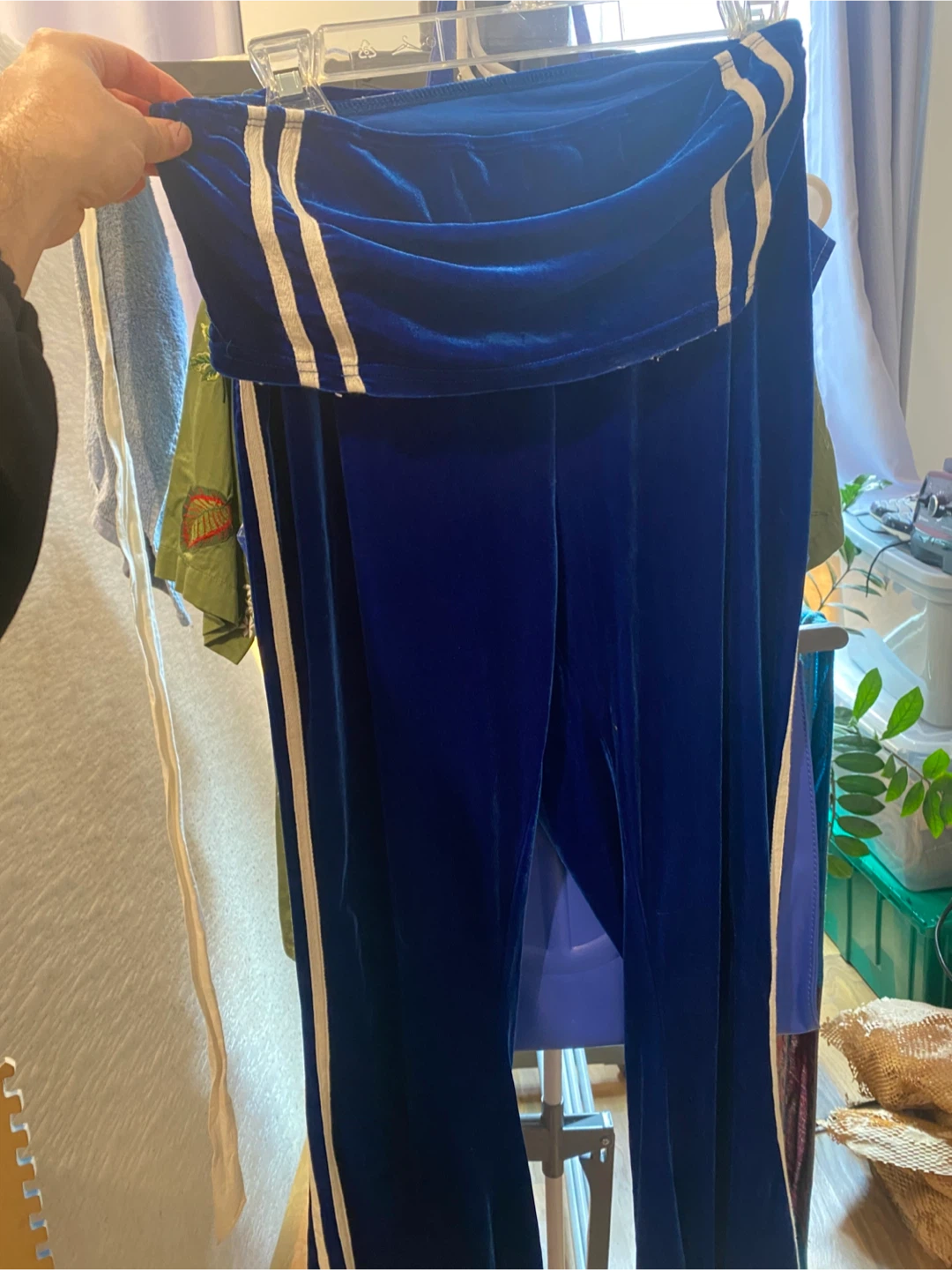 Shein Blue Velvet Pant and Tube Top Set - Size L