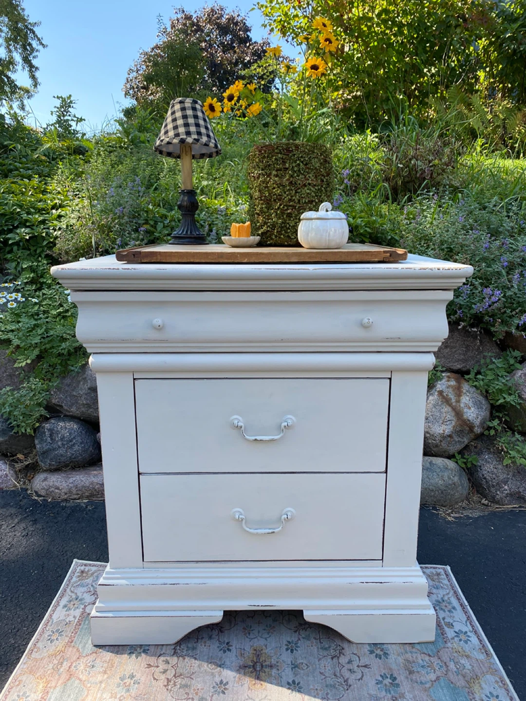 Solid Wood White Painted 3-Drawer Nightstand