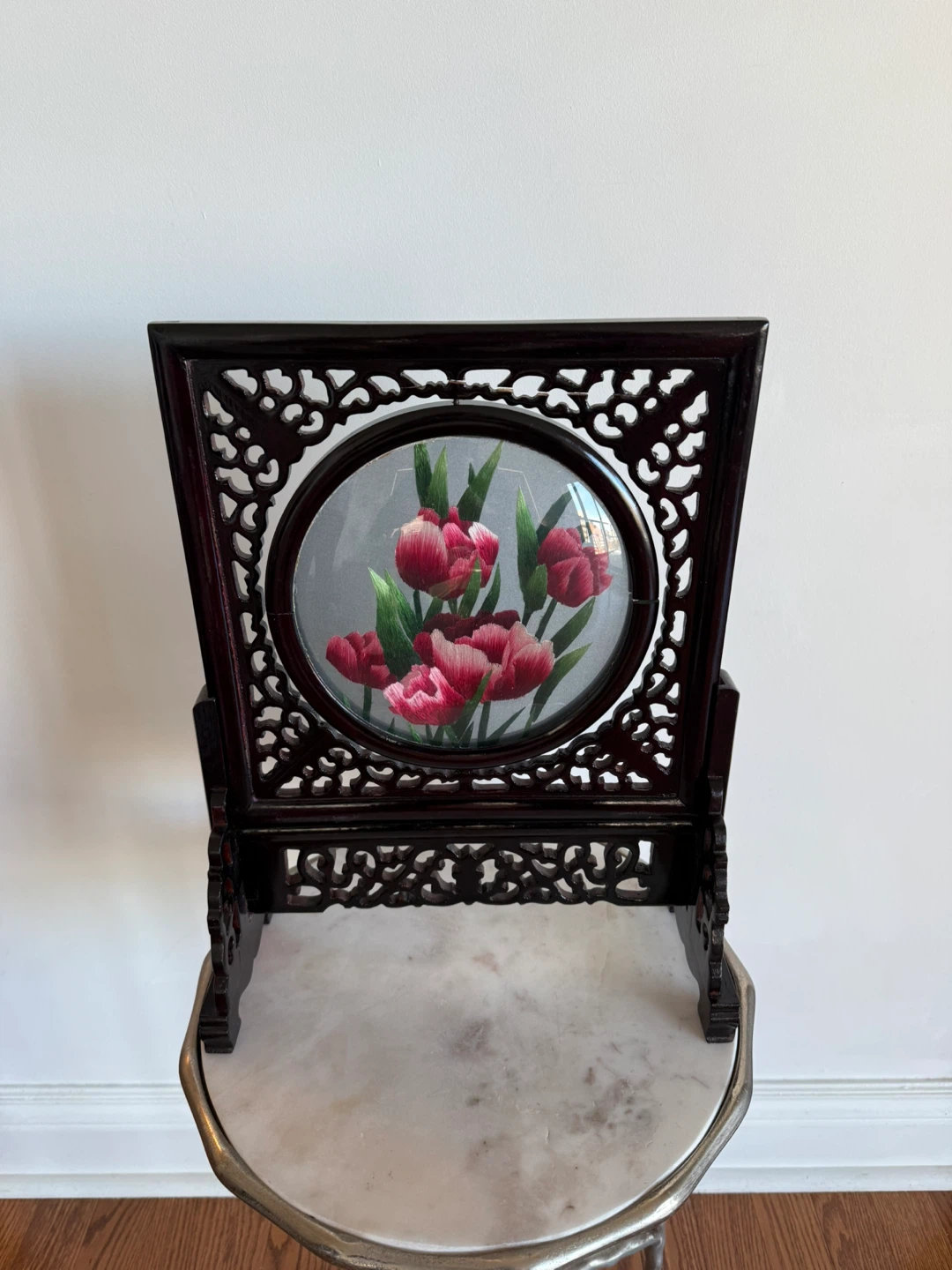 Vintage Chinese Double Sided Embroidery Screen