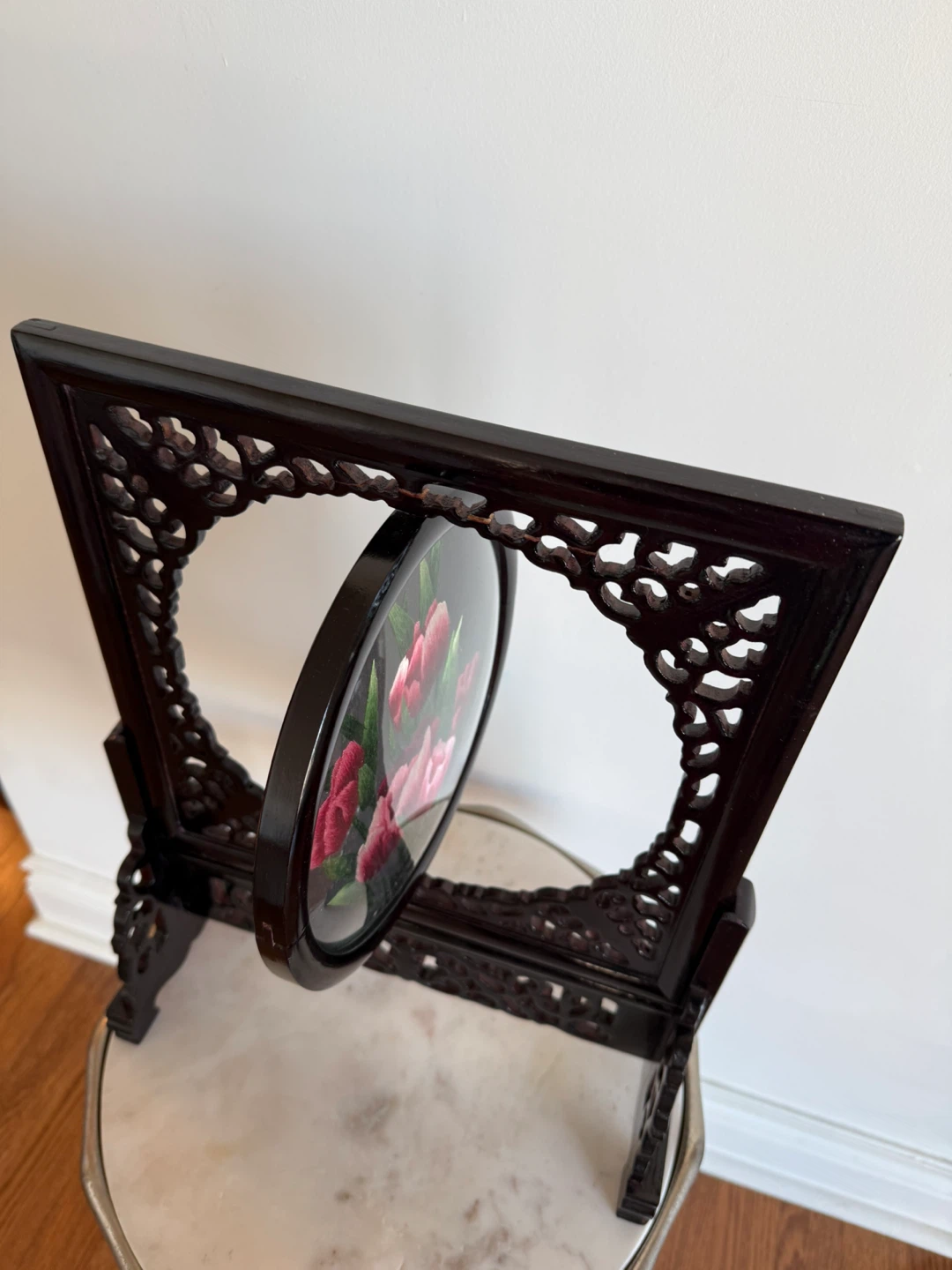Vintage Chinese Double Sided Embroidery Screen - photo 3