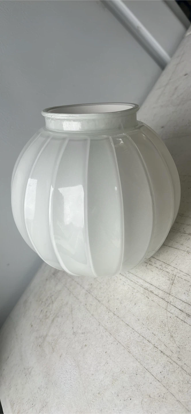VTG Ribbed White Glass Globe Shade Fixture-3.25” Fitter - photo 4