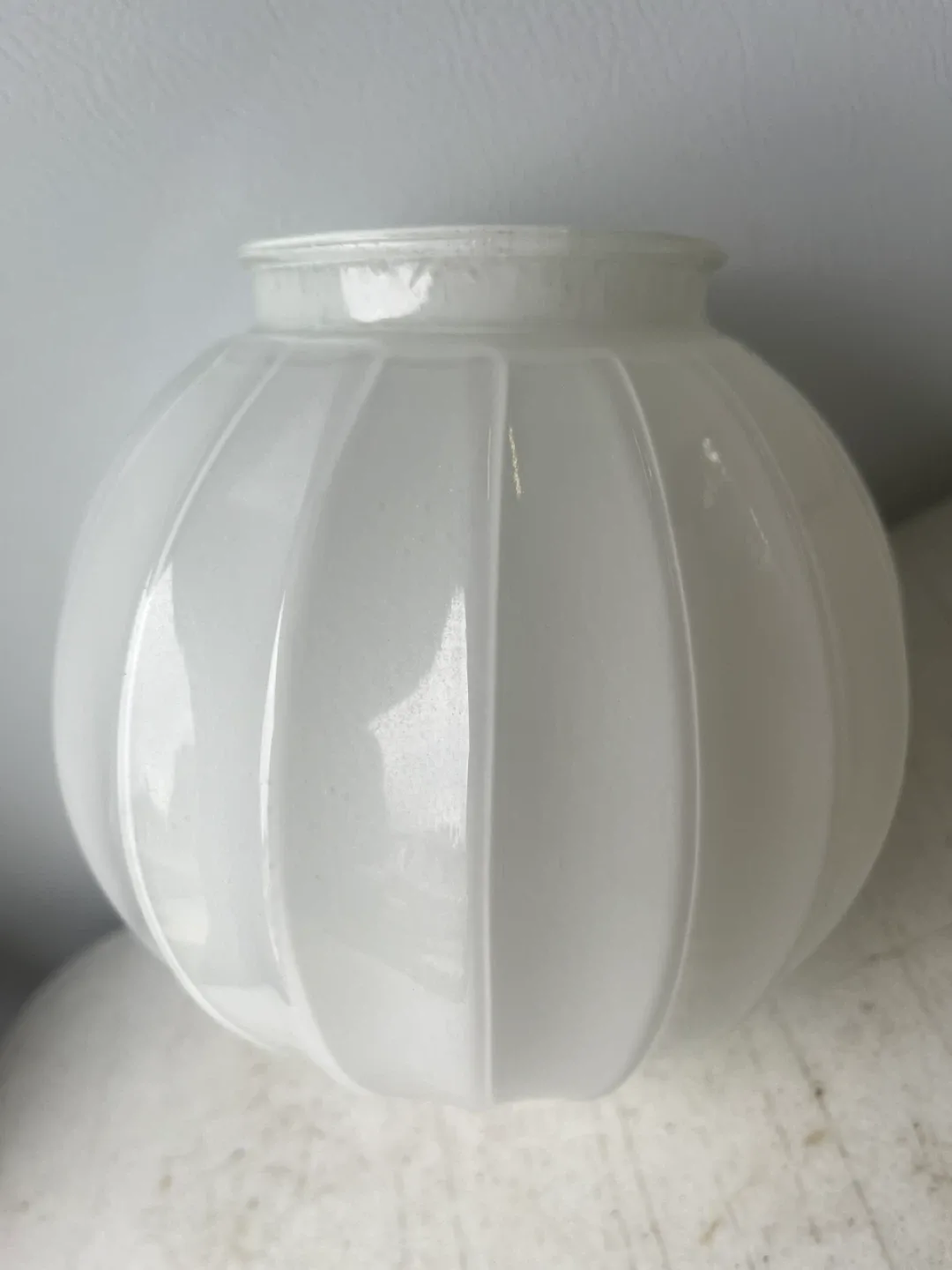 VTG Ribbed White Glass Globe Shade Fixture-3.25” Fitter