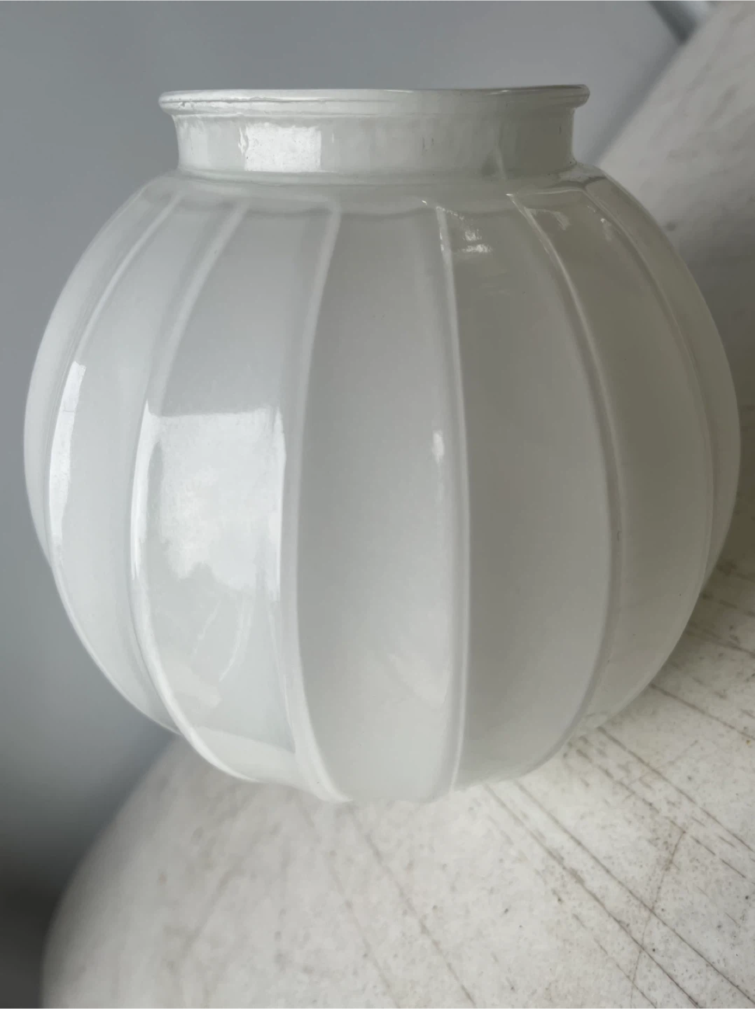 VTG Ribbed White Glass Globe Shade Fixture-3.25” Fitter - photo 5