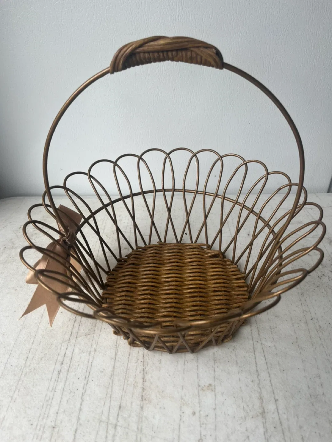 Woven Metal Basket with Ribbon