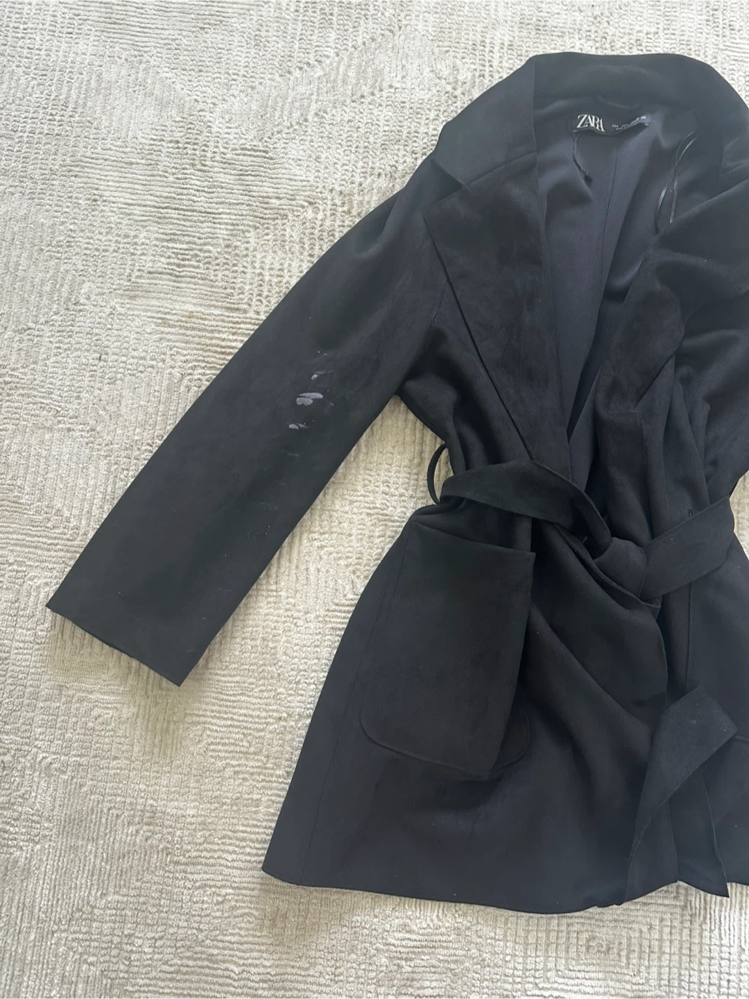 Zara Black Suede-like Trench Coat $5 FIRM - photo 2