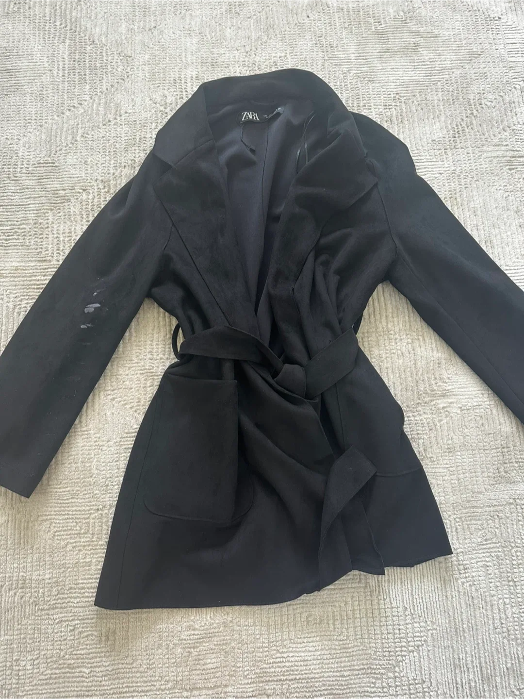 Zara Black Suede-like Trench Coat $5 FIRM thumbnail