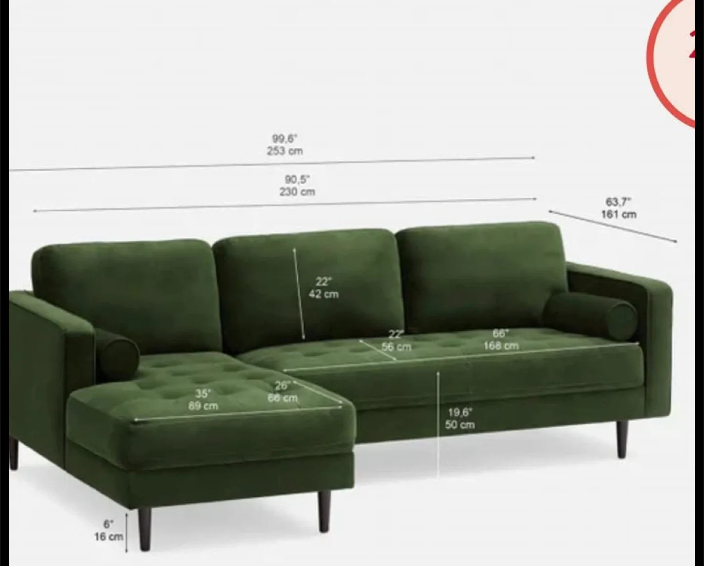 Structube Grey Velvet Sectional Sofa image indicator(3)