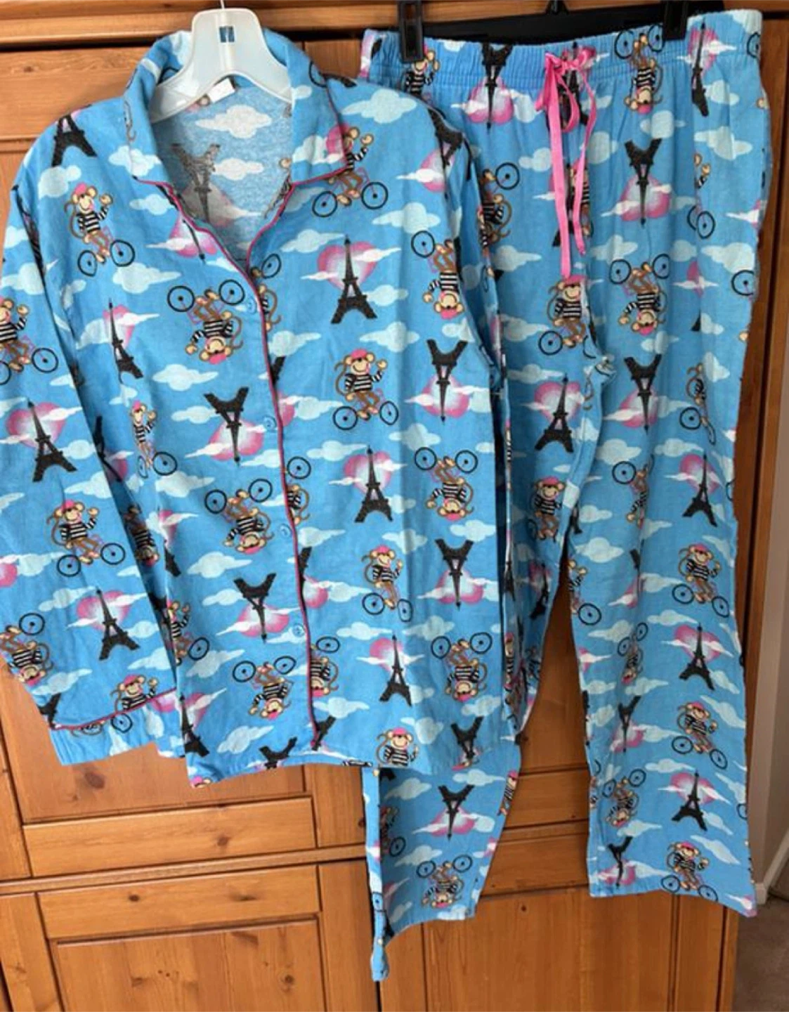Monkey & Eiffel Tower cotton flannel Pajama Set