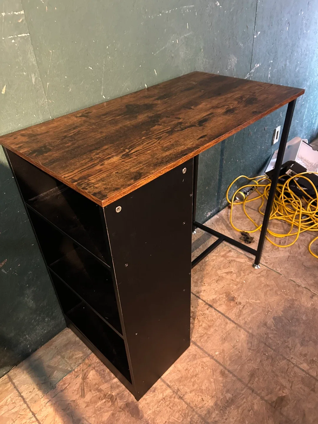 Wood and Black Metal Desk with Shelves