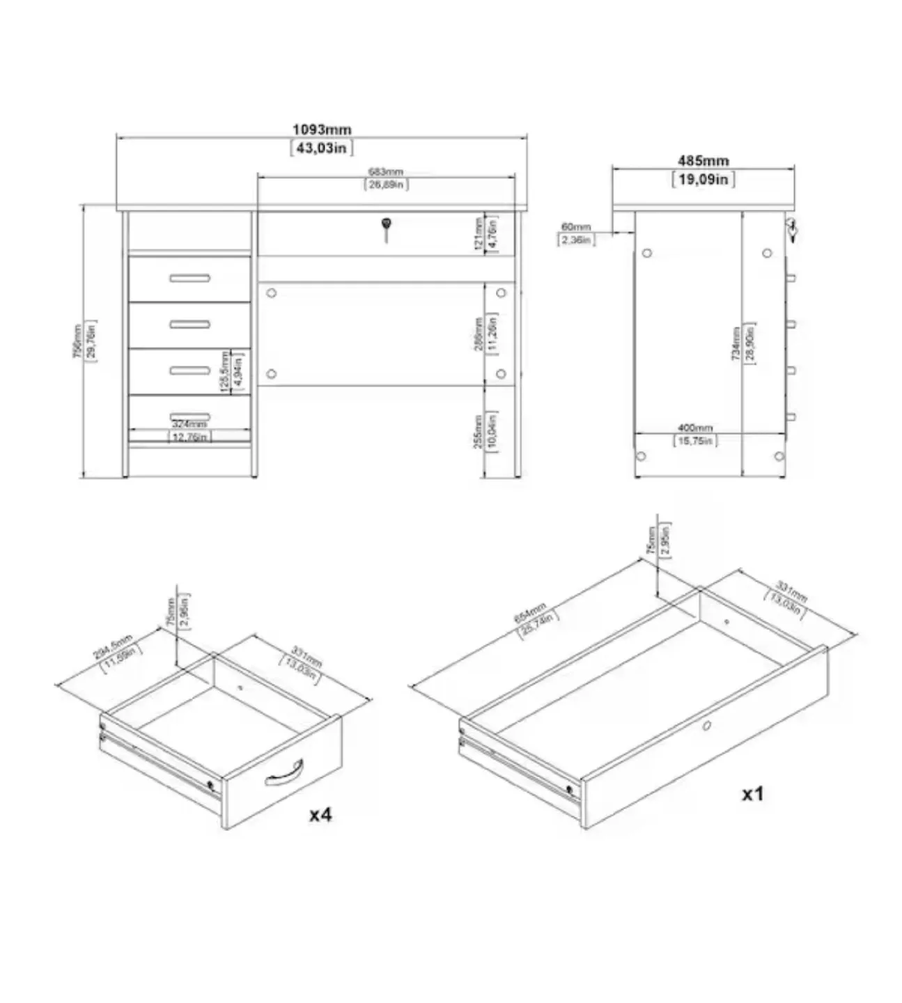 White Computer Desk with Drawers image indicator(4)