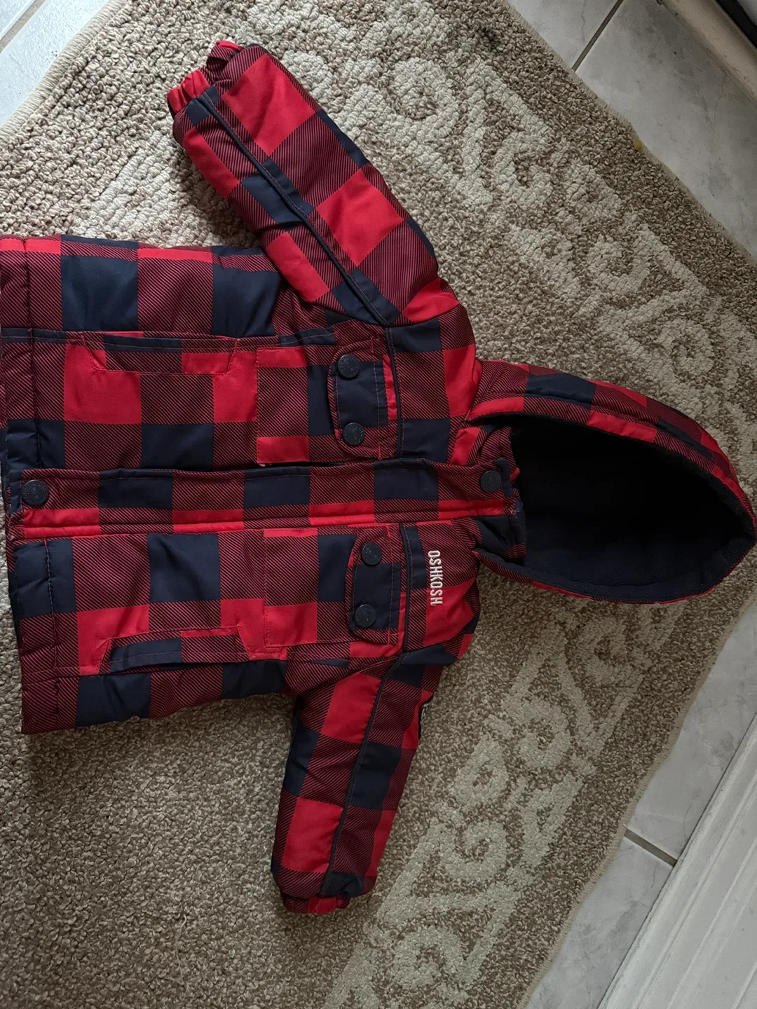 Size 12 months Oshkosh Red & Black Plaid Puffer Jacket