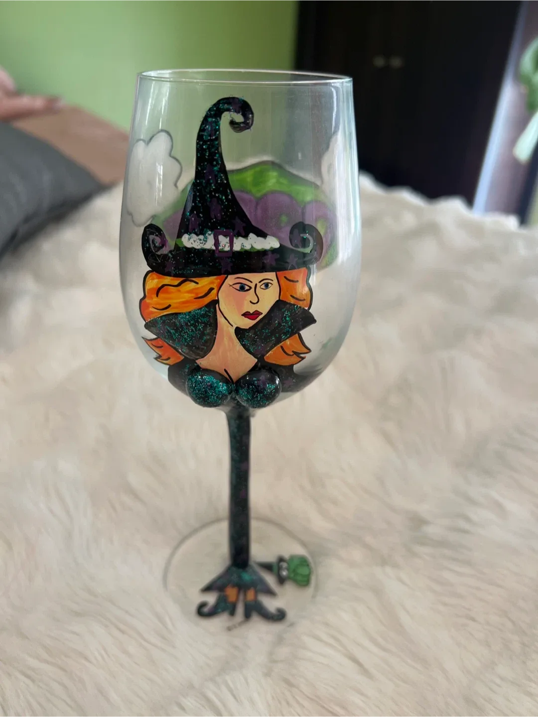 Hand-Painted Halloween Witch Wine Glass thumbnail