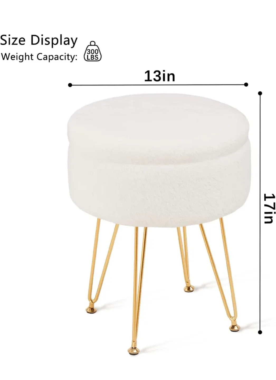 White Vanity Mirror Desk with Lights + White Fur Storage Ottoman image indicator(5)