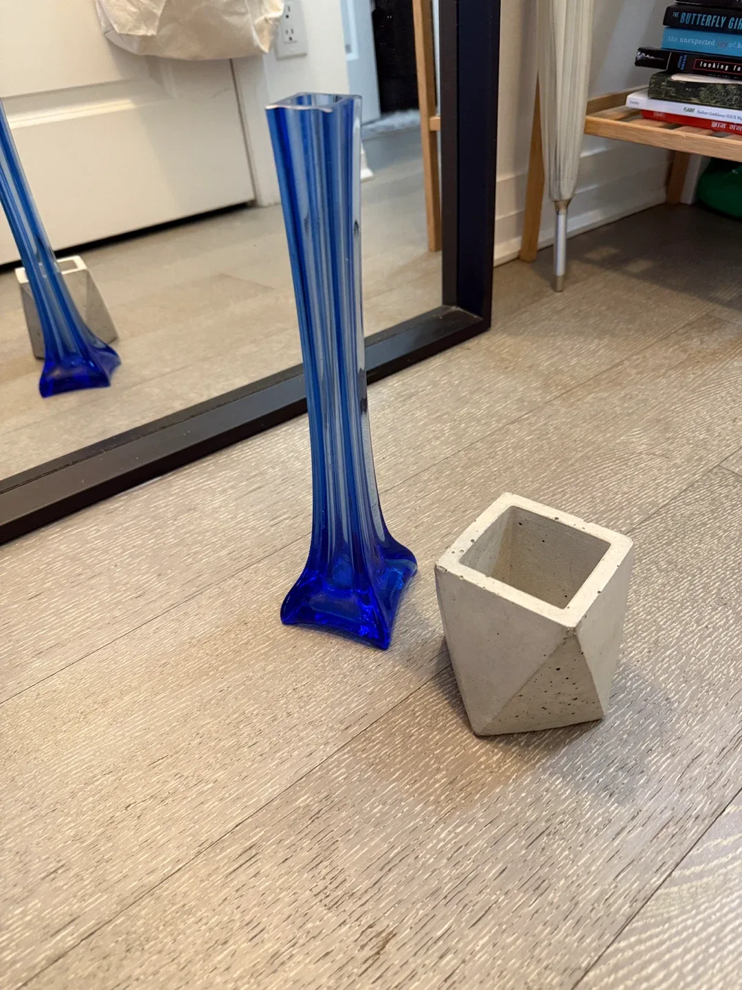 Blue Glass Vase & Concrete Planter 🥕