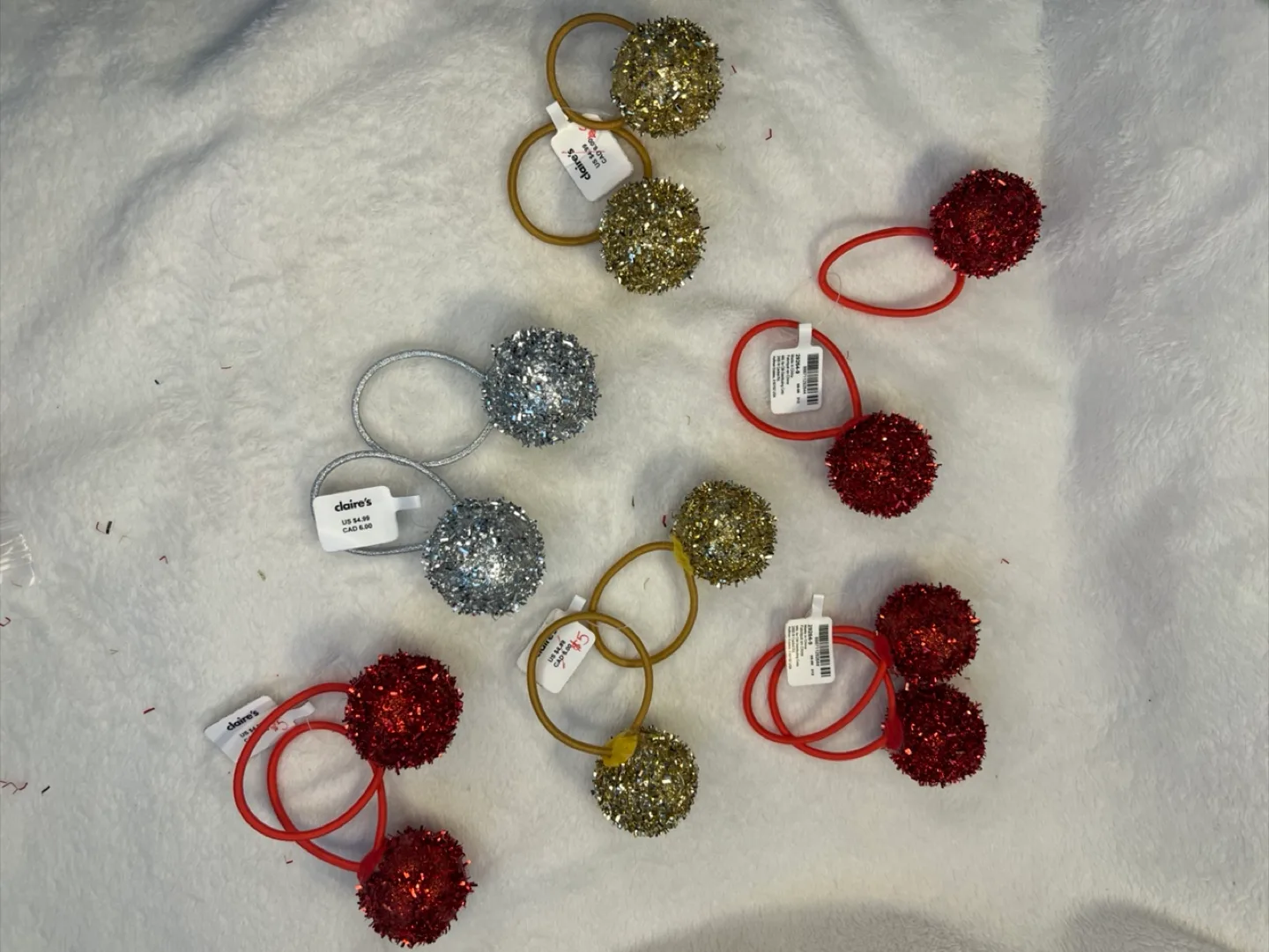 Claire's Hair Ties - Sparkly Pom Poms