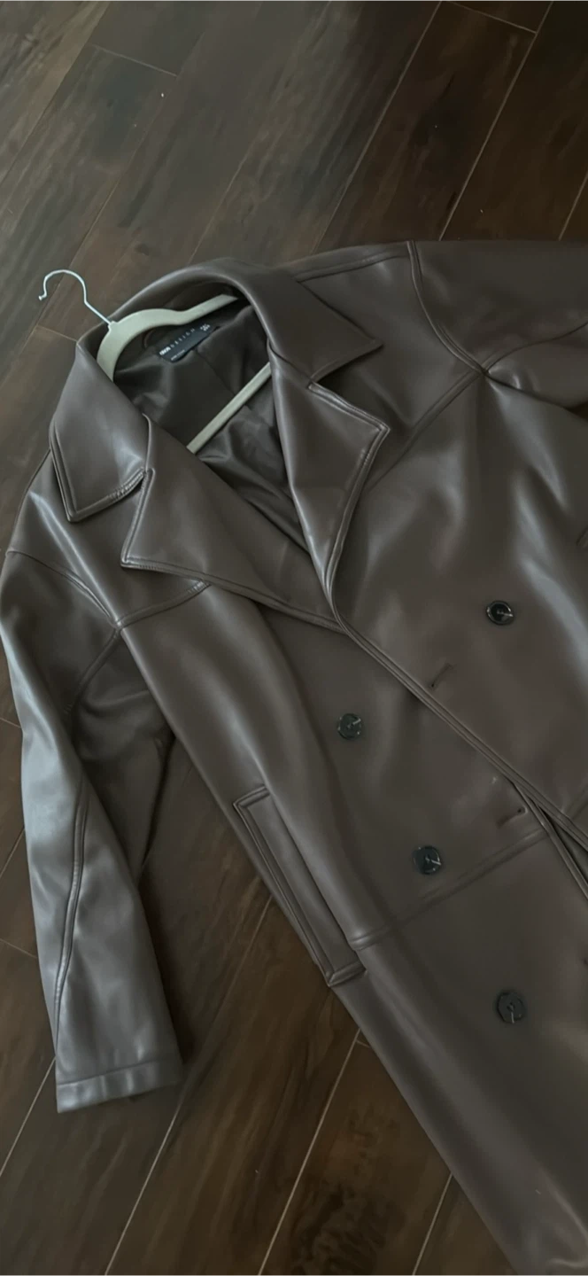 ASOS Design Faux Leather Trench Coat - Brown
