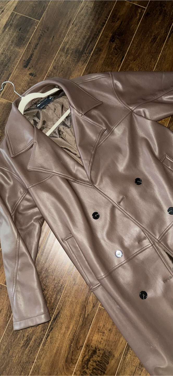 ASOS Design Faux Leather Trench Coat - Brown - photo 2