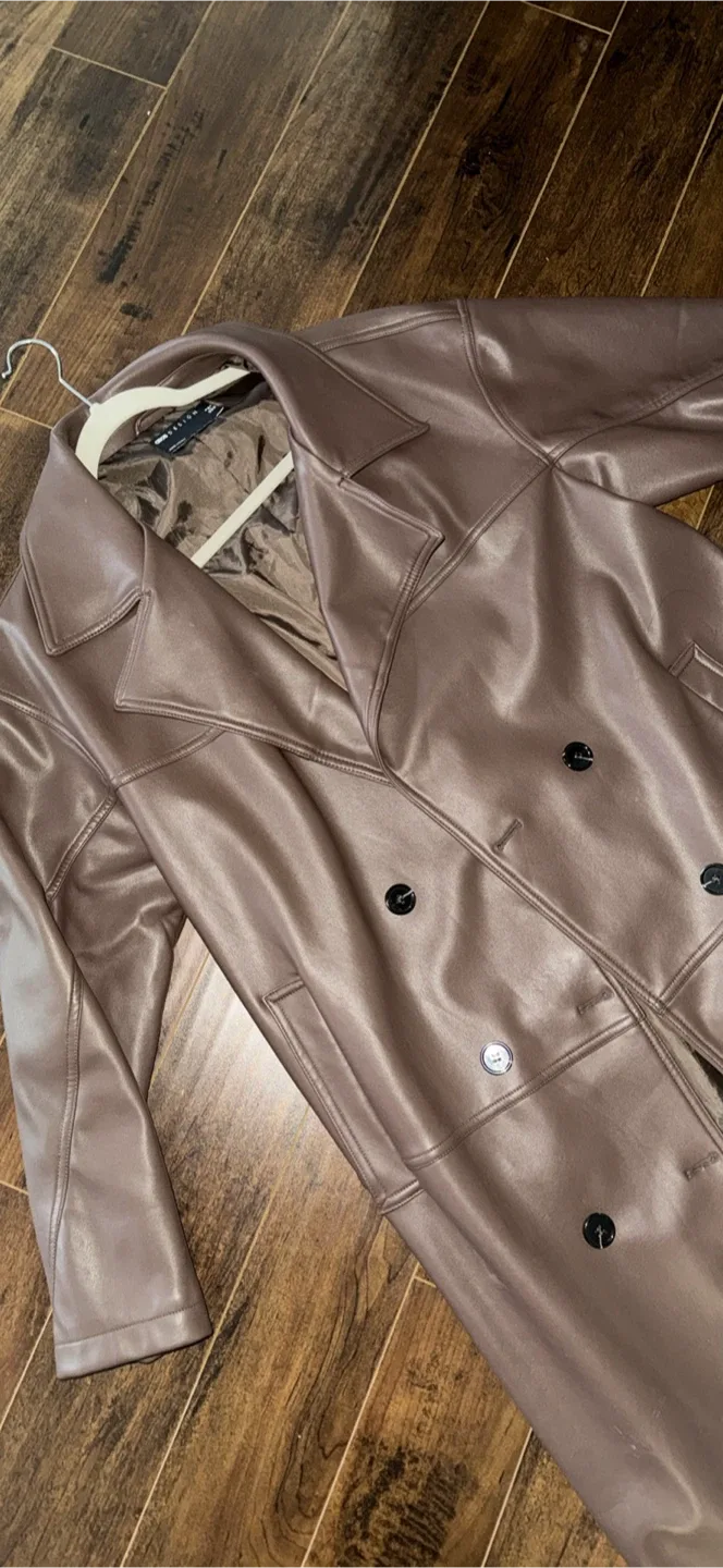 ASOS Design Faux Leather Trench Coat - Brown image indicator(2)